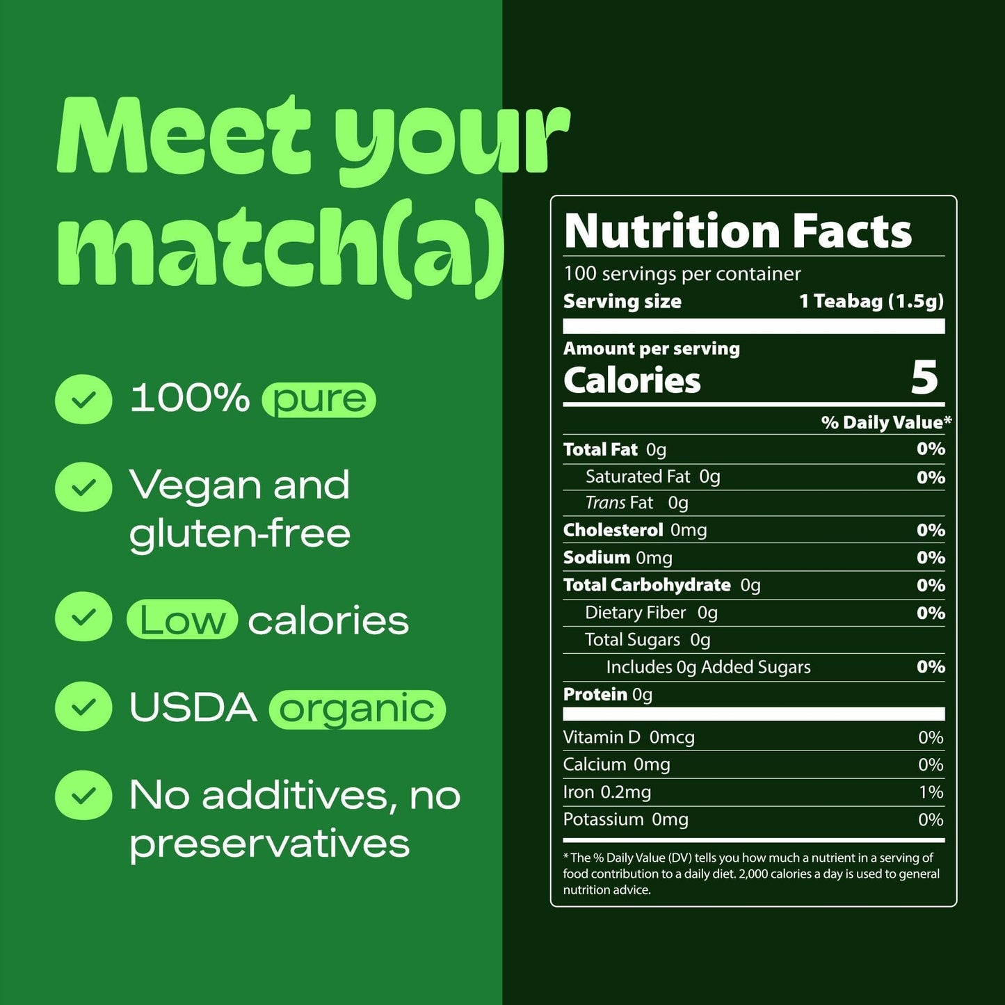 Matcha Teabags MatchaDNA Certified Organic Matcha Green Tea by MATCHA DNA - 100 Teabags