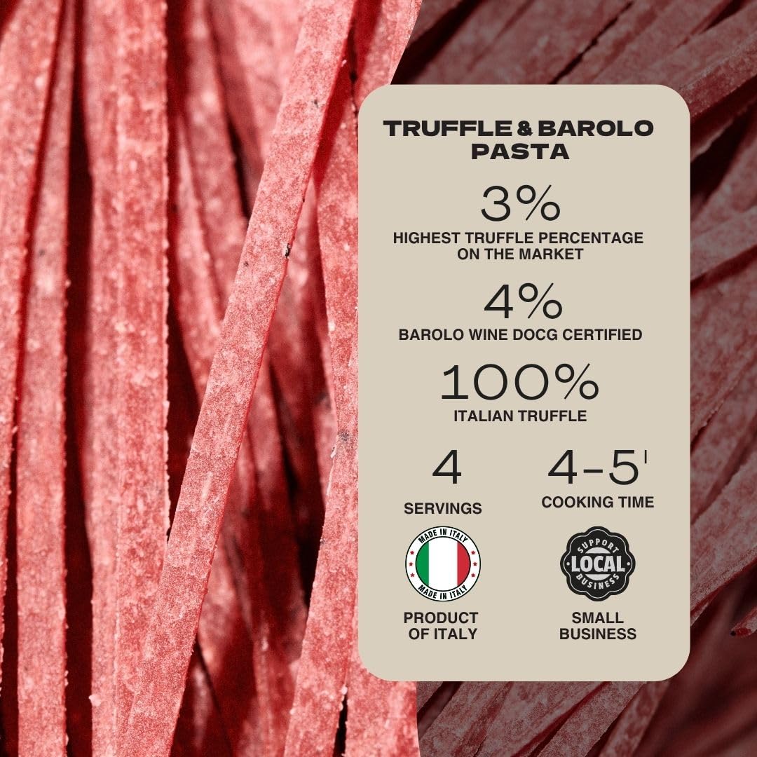 TRFL Truffle & Barolo Wine Tagliolini - Artisanal Italian Egg Pasta Noodles, 3% Truffle Grains and 4% Barolo Wine, Handcrafted in Alba, Italy