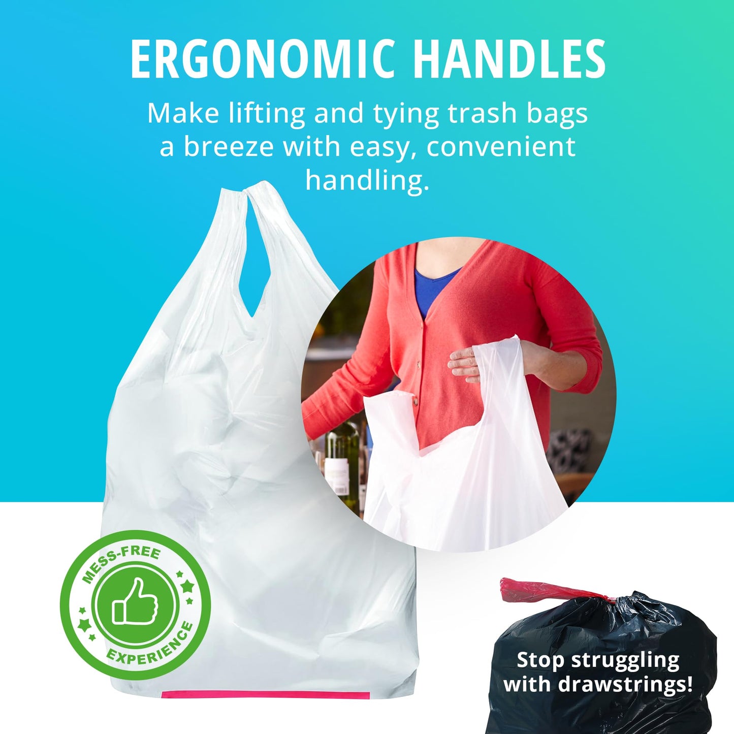 Hippo Sak - Plant Based Tall Kitchen Garbage Bags with Ergonomic Handles - 13 Gallon Trash Bags - Recyclable & Eco Friendly - Super Strong and Leak