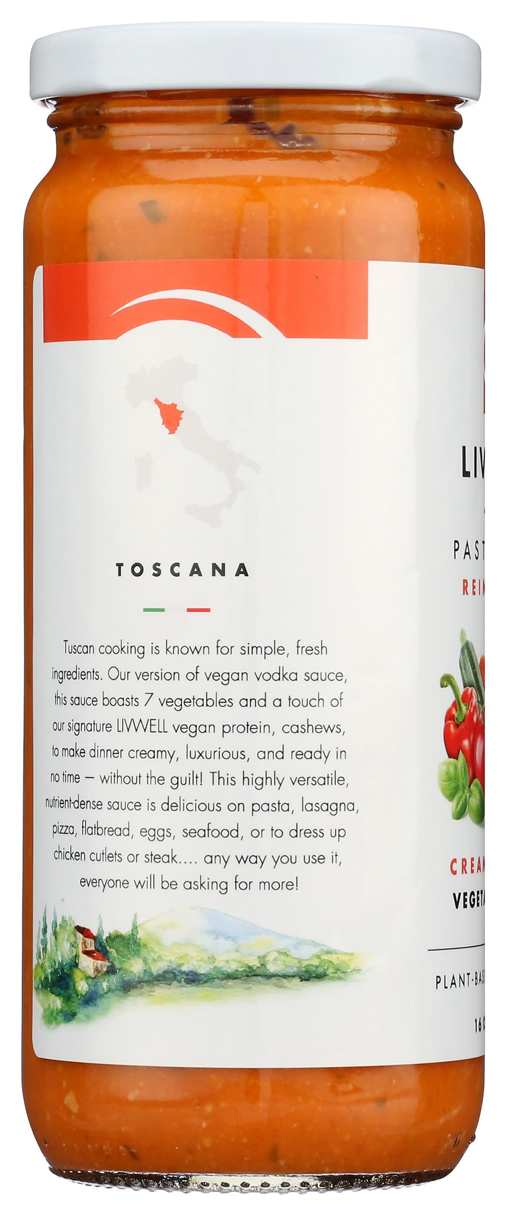 LIVWELL Tuscan Vegetable Pasta Sauce - Plant Based Vegan Dairy Free Tuscan Vodka Pasta Sauce with Cashews, Olive Oil, Roasted Garlic, & Tomato Basil