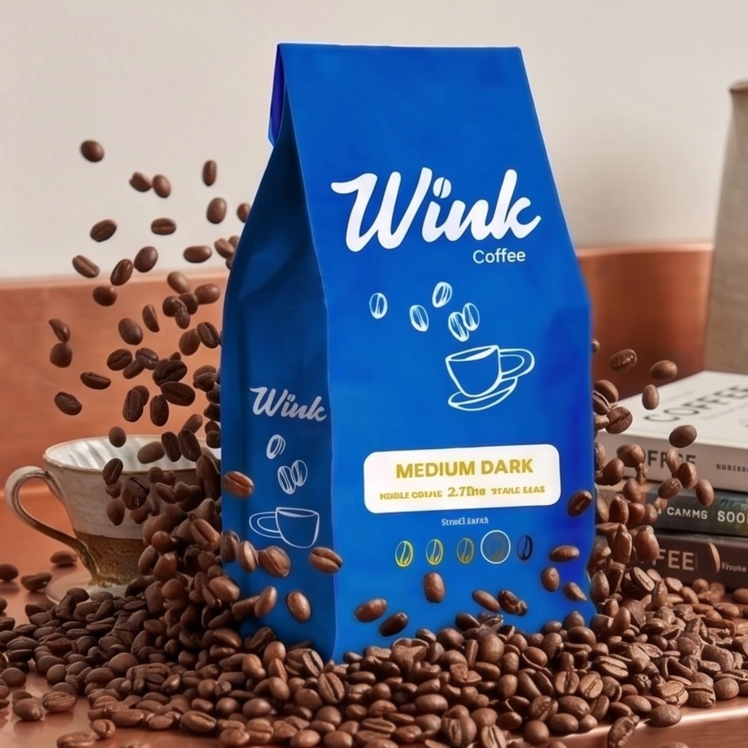 Wink Coffee Medium Dark Roast Espresso Whole Bean Coffee, 2.2 lb Bag, 100% Arabica Coffee Beans, Single Origin, Gourmet, Small-Batch, Smooth Rich