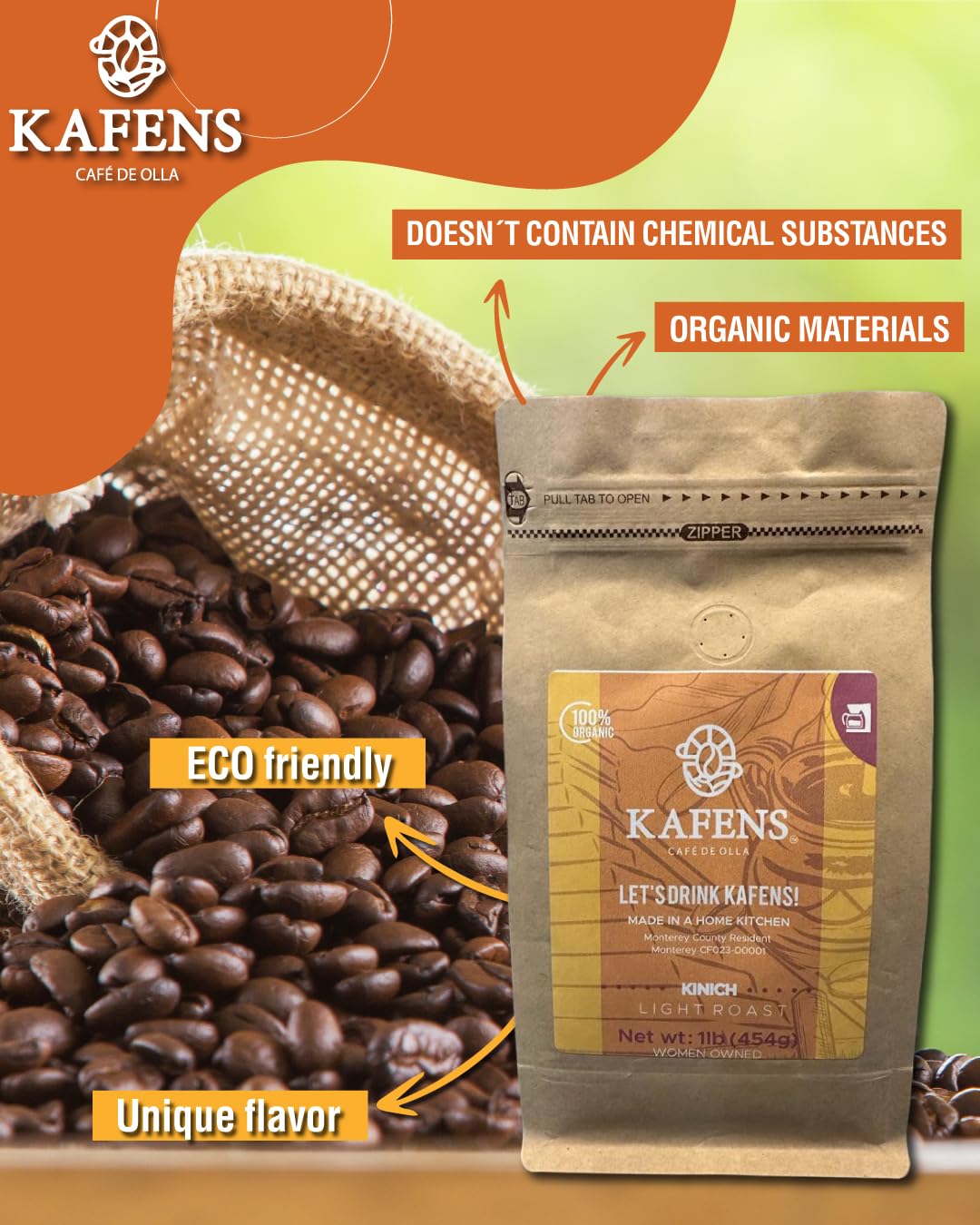 KINICH: Cafe De Olla, 100% Organic ingredients, Light Roast Blend Ground Coffee, Piloncillo (unprocessed cane sugar) and Ceylon cinnamon, 1lb(Pack