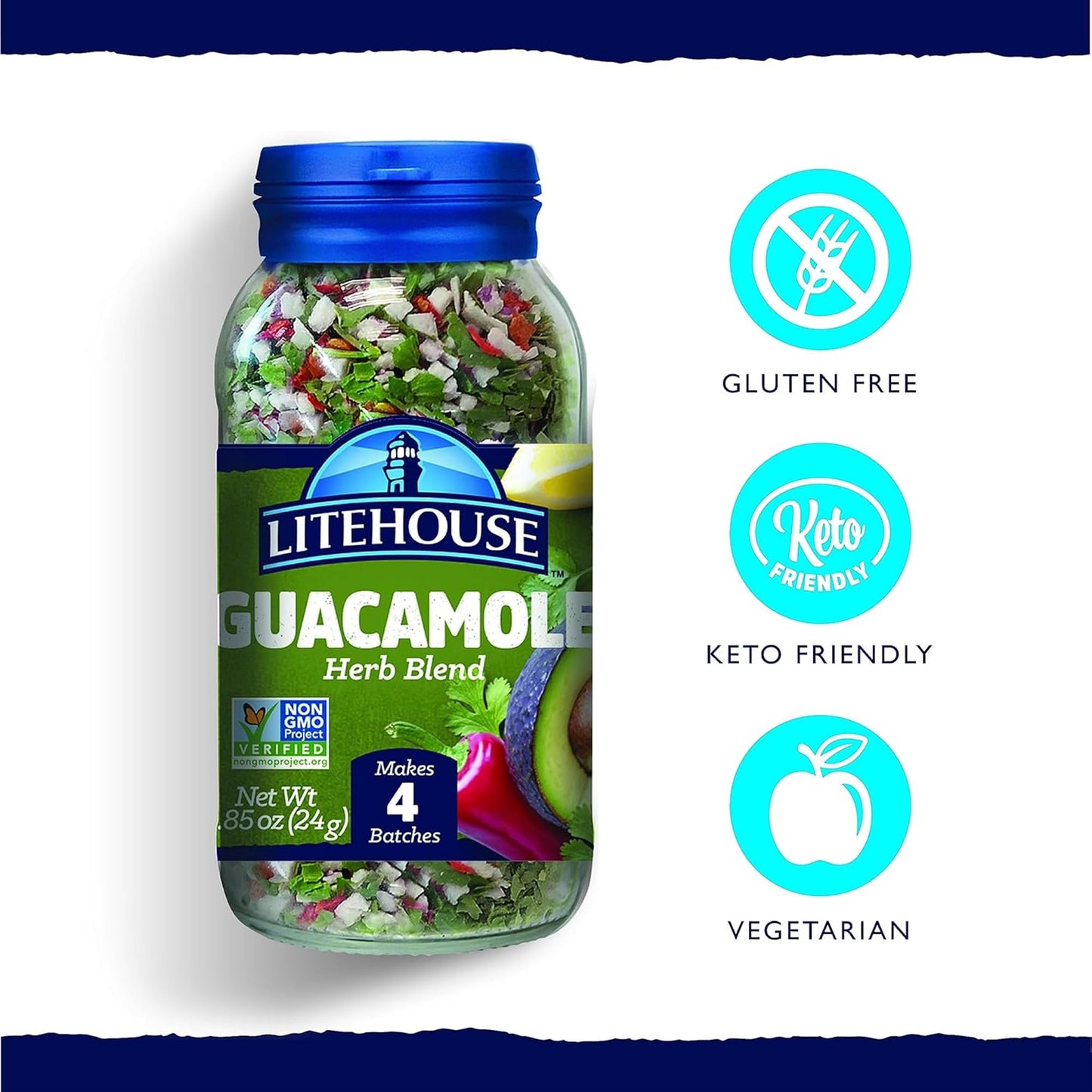 Litehouse Freeze Dried Guacamole Herb Blend - Guacamole Seasoning, Gluten Free, Vegetarian, Keto, Non-GMO, No Refrigeration Required, Great Guacamole