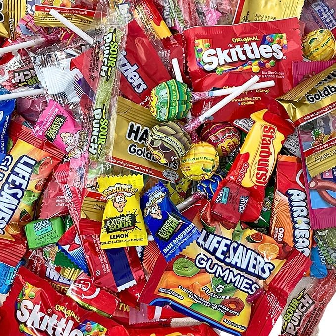 ASSORTED VARIETY BULK CANDY MIX, 5.5 LB of Assorted Individually Wrapped, Candy Mix, Skittles, Starburst, Haribo, Jolly Ranchers and More for Pinata