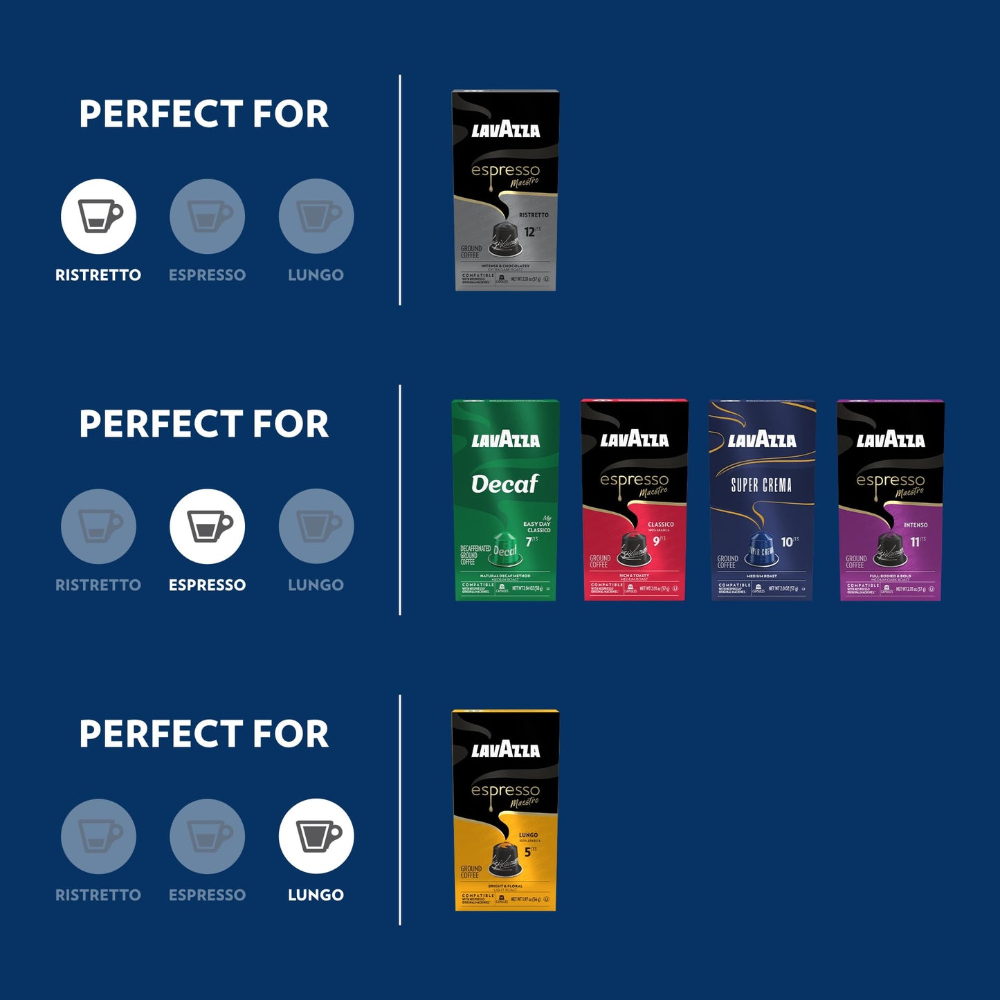 Lavazza Espresso Favorites Collection of Aluminum Capsules Compatible with Nespresso* Original Machines, Contains Light, Medium, and Dark Espresso