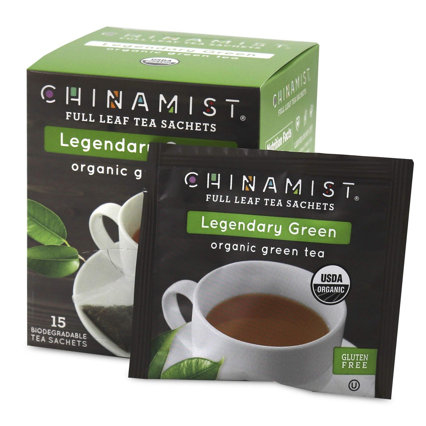 China Mist - Legendary Green Organic Full Leaf Tea Sachet, 15 count box - Biodegradable and Individually Wrapped (1 Pack)