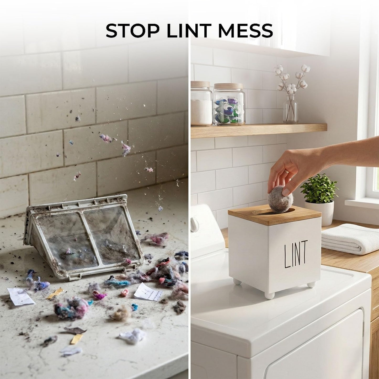 CHONIC Lint Bin for Laundry Room, Farmhouse Lint Box, Wooden Lint Holder with Lid, Lint Container for Laundry Room Decor, Dryer Lint Trash Can