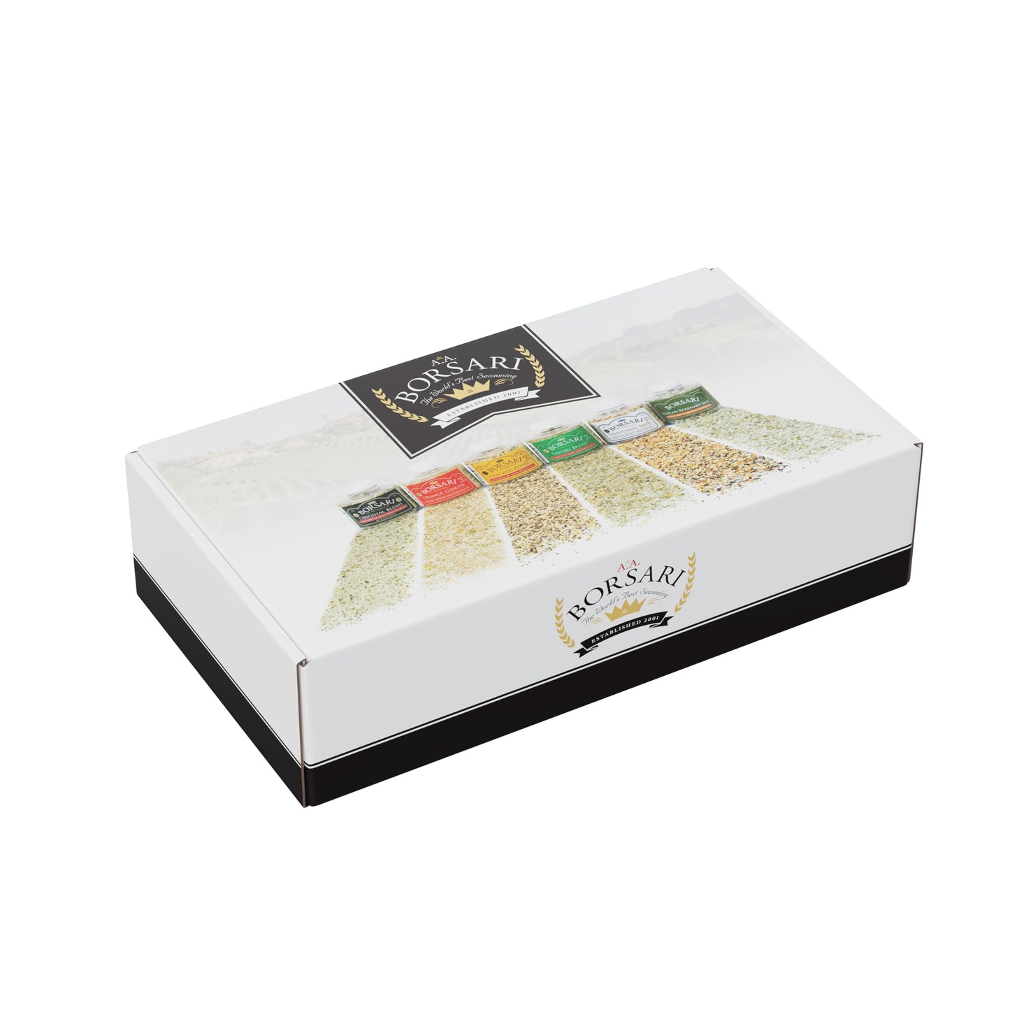 Borsari Seasoned Salt Gift Set - Original, Savory, Cracked Pepper, Tuscan Rosemary Sage, Orange Ginger, Everything Bagel - Gourmet Sea Salt Blends