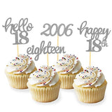 24 Pcs Glitter 18th Birthday Cupcake Toppers for Celebrating 18th Birthday Party Decorations for Eighteen Years Old Birthday Party Supplies (Silver)