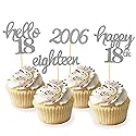 24 Pcs Glitter 18th Birthday Cupcake Toppers for Celebrating 18th Birthday Party Decorations for Eighteen Years Old Birthday Party Supplies (Silver)