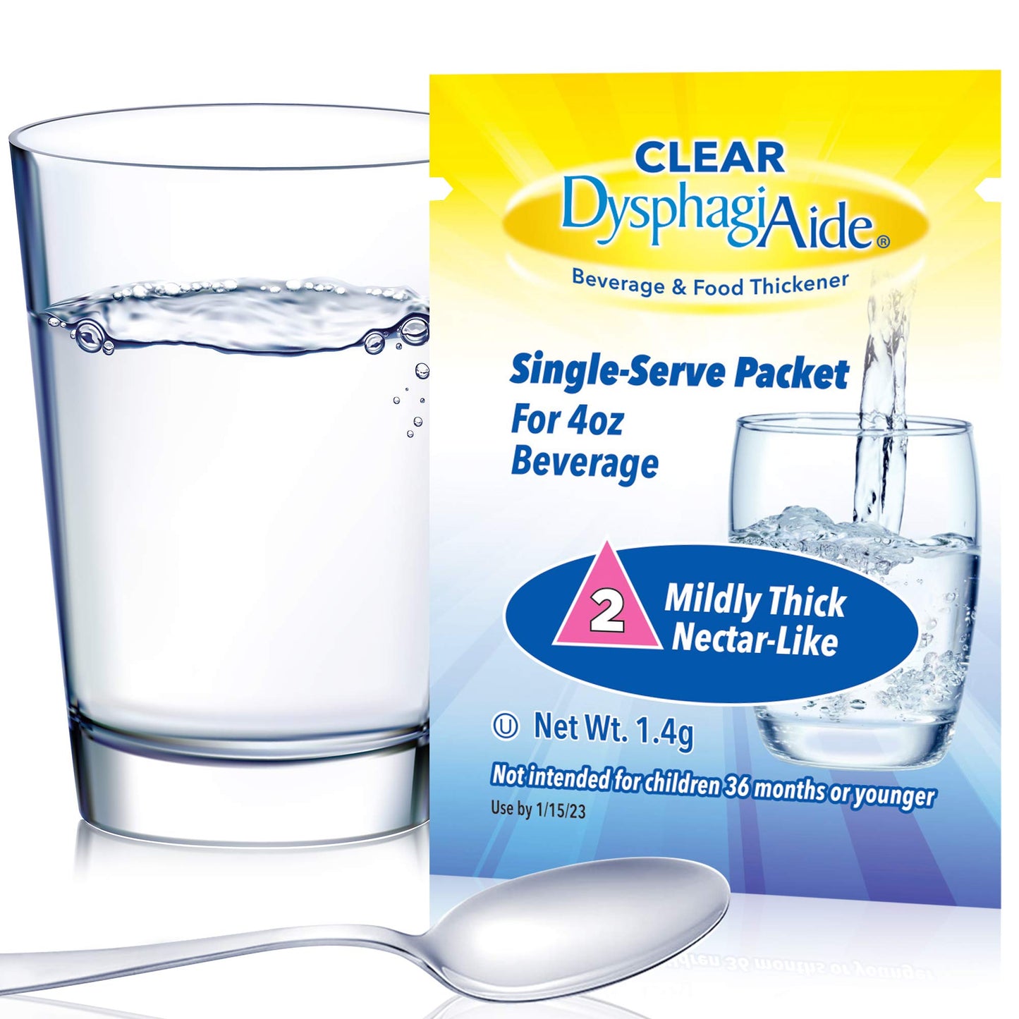 Clear DysphagiAide Thickener, Level 2 Mildly Thick (Nectar-Like) Single Serving Packets, 24 Count
