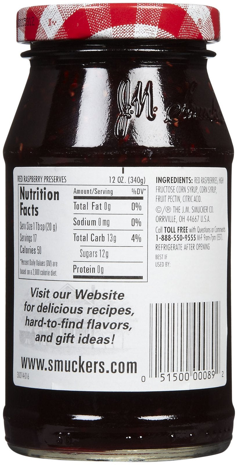 Smucker's Red Raspberry Preserves, 12 oz