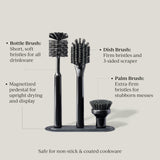 Curio Home Goods Ionic Brush Set, Magnetized to Stand Upright, Stainless Steel with Replaceable Heads, Onyx/Black
