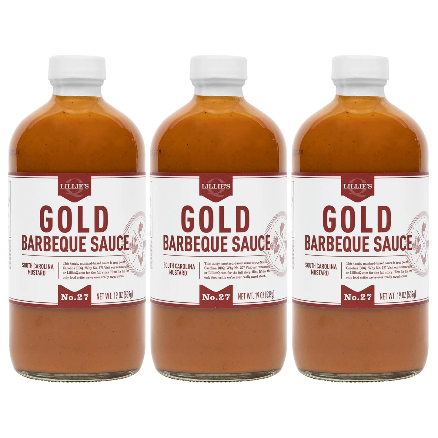 Lillie’s Q - Gold Barbeque Sauce, Gourmet Carolina Sauce, Tangy BBQ Sauce with South Carolina Mustard, Premium Ingredients (19 oz, 3-Pack)