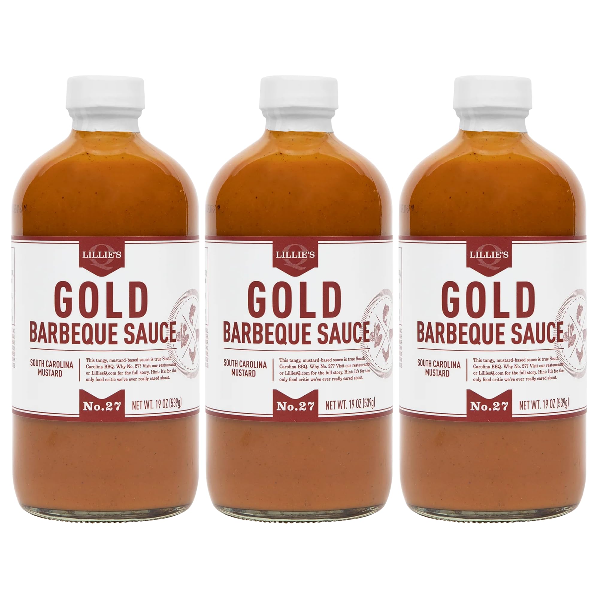 Lillie’s Q - Gold Barbeque Sauce, Gourmet Carolina Sauce, Tangy BBQ Sauce with South Carolina Mustard, Premium Ingredients (19 oz, 3-Pack)