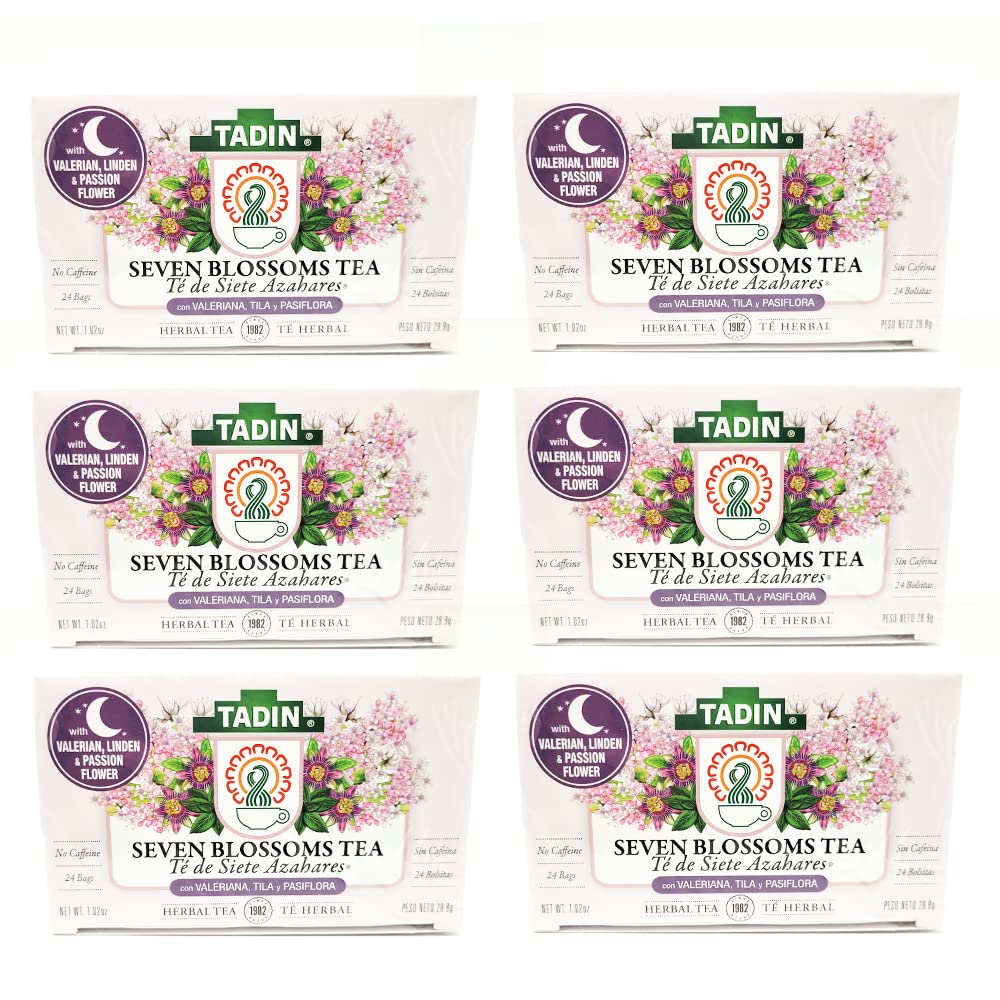 Tadin Seven Blossoms Herbal Tea Blend. Relaxation and Ease of Rest. Improves Digestion. High in Antioxidants. 24 Bags. 1.01 oz. Pack of 6