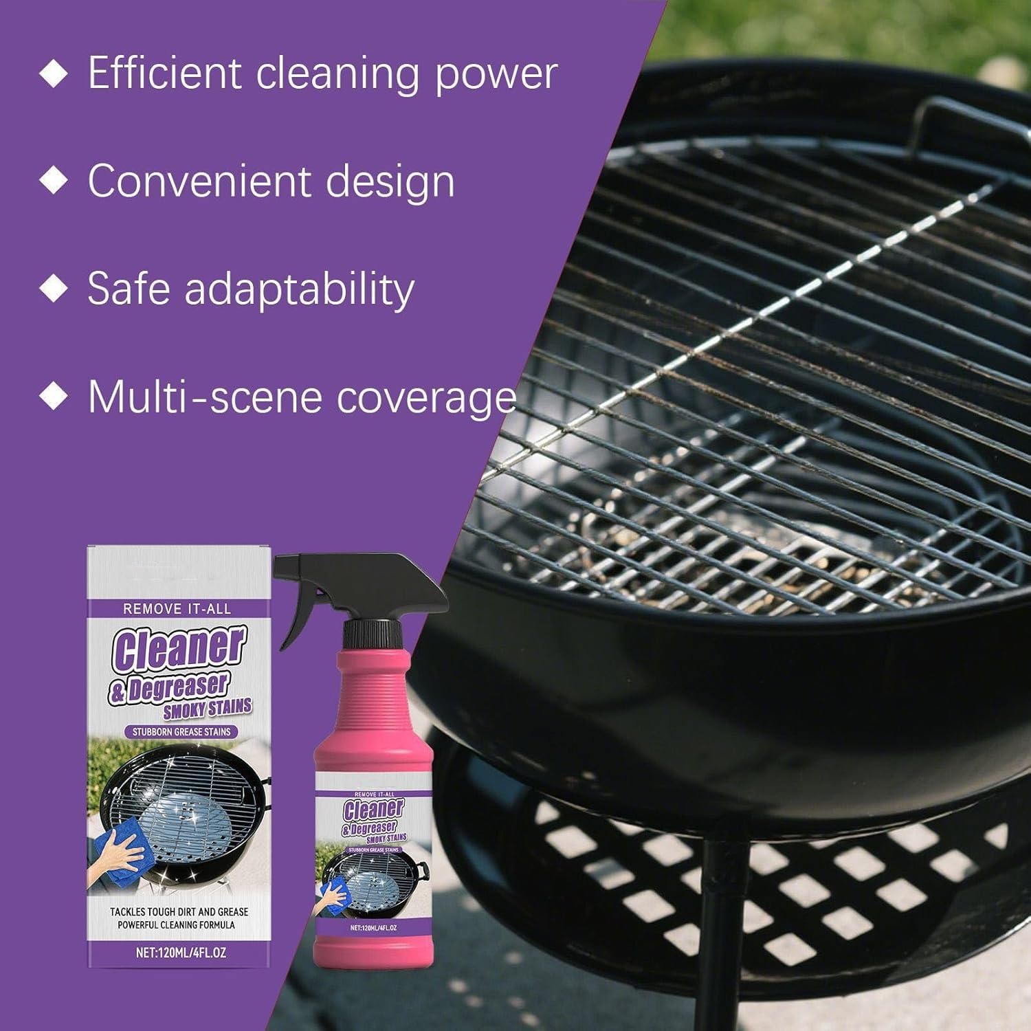 EASLIF Fast-Acting Heavy-Duty Grill Degreaser Spray, 2026 Upgrade BBQ Grill Cleaner Spray, Multi Functional Stubborn Grease Stains Remover
