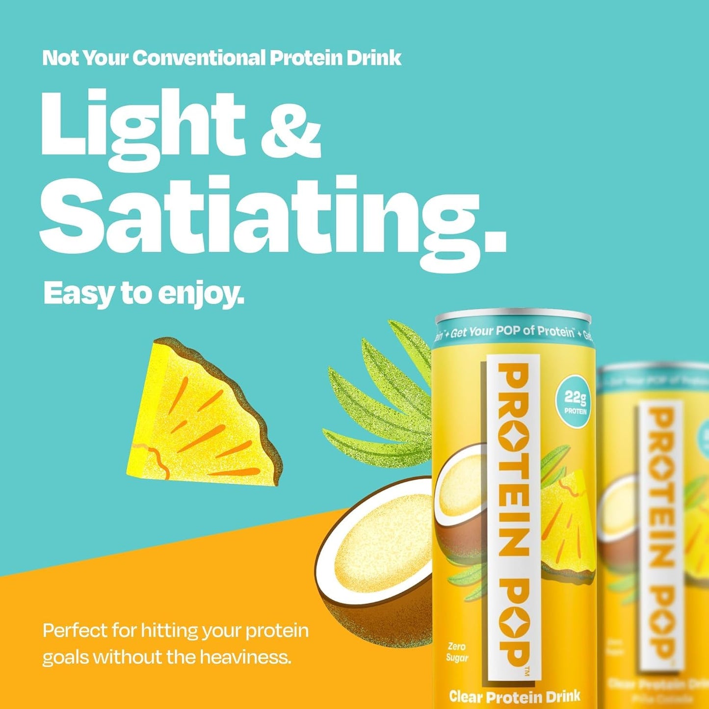 Protein Pop - Ready to Drink Clear Protein Shakes | 22g of Protein - Whey Protein Isolate Non-Carbonated - Zero Sugar (Piña Colada - 12 fl oz, 12