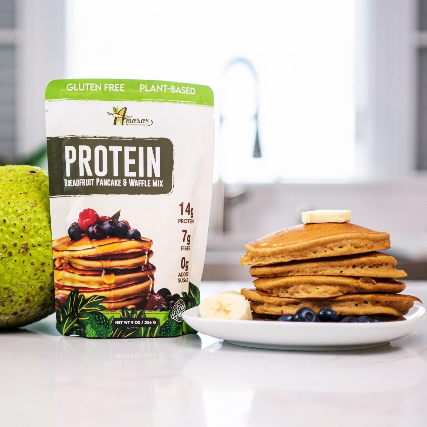 Amasar High Protein Pancake & Waffle Mix (Breadfruit-Based) 9 oz (2pk)