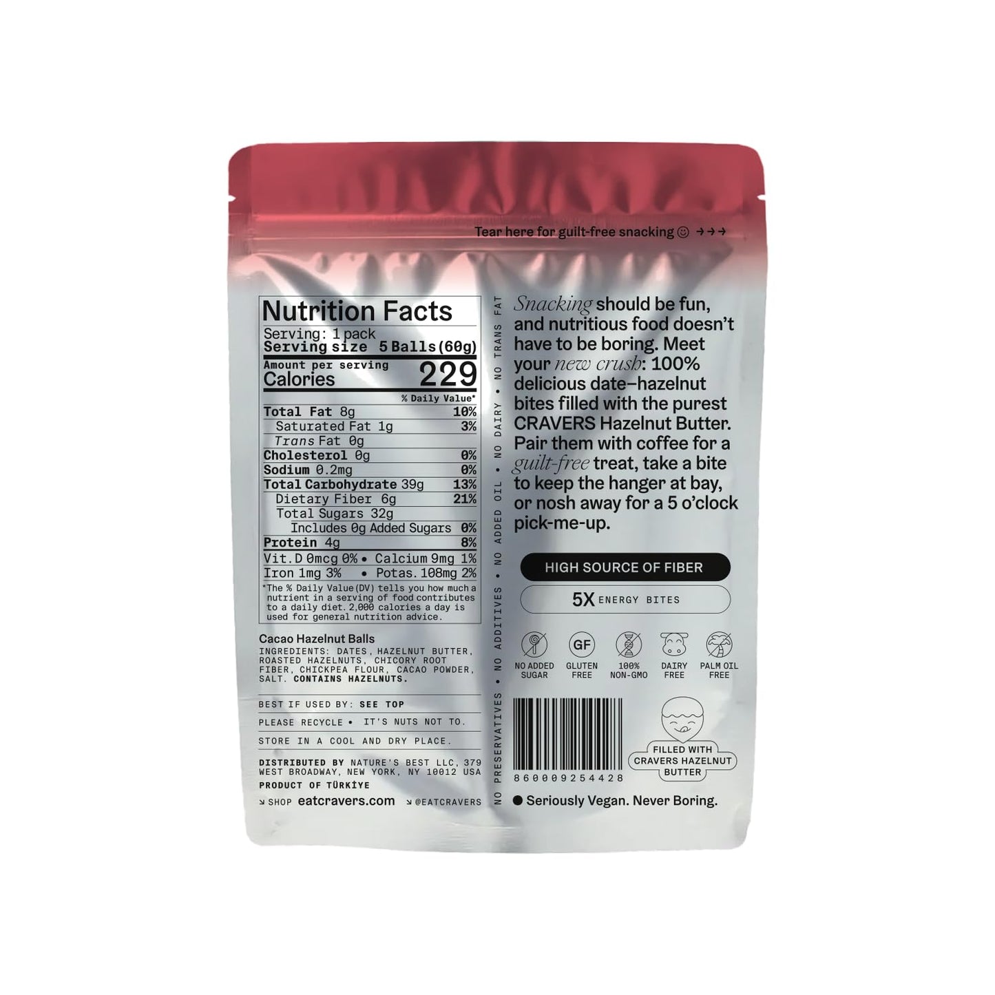 CRAVERS Hazelnut Energy Balls | Healthy School Snacks| Great for Lunch Boxes | 100% Vegan, Non-GMO, Gluten-free | Bite-sized | 3 Flavors (Crunchy