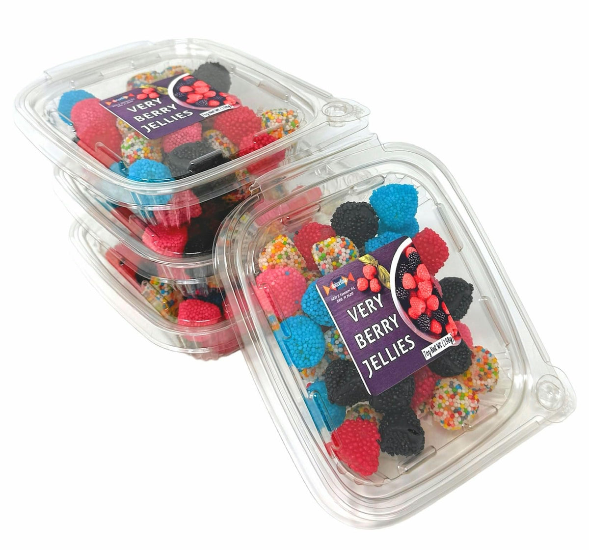 Mixed Nonpareiles berry Jellies and Gummies. Include: 4 Pck of Mixed Berry Jellies Nonpareiles Tub,