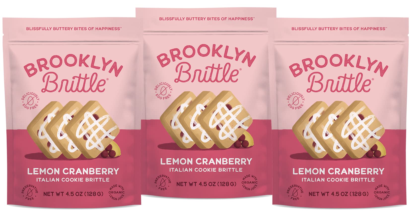 Brooklyn Brittle Lemon Cranberry Italian Cookie Brittle - Light, Crunchy & Refreshing Gourmet Snack - Sweet & Tart Baked Treats - Perfect for Tea