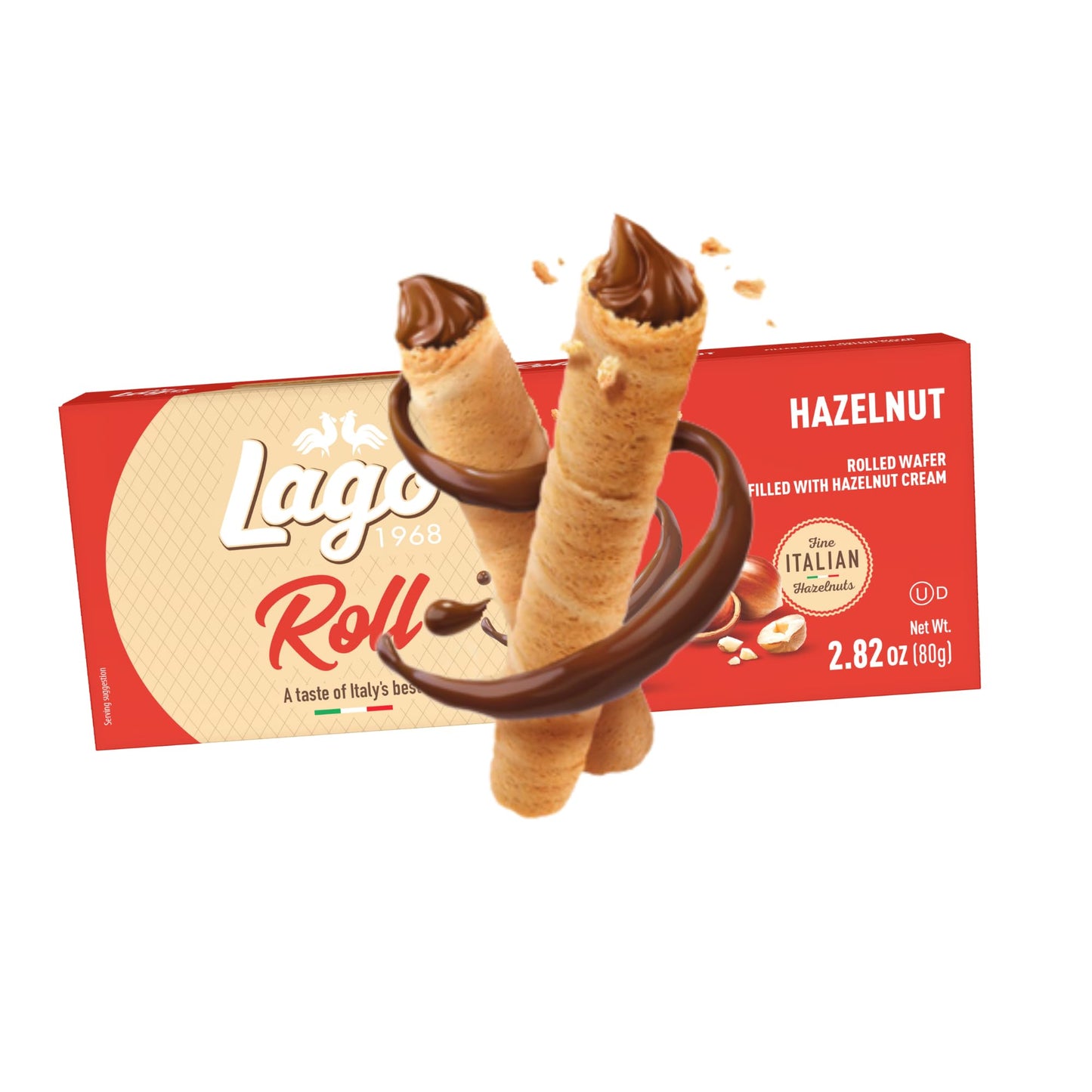 Gastone Lago Hazelnut Wafer Rolls, 2.82 oz - Crispy Rolled Wafers with Smooth Hazelnut Cream Filling, Light & Crunchy Snack