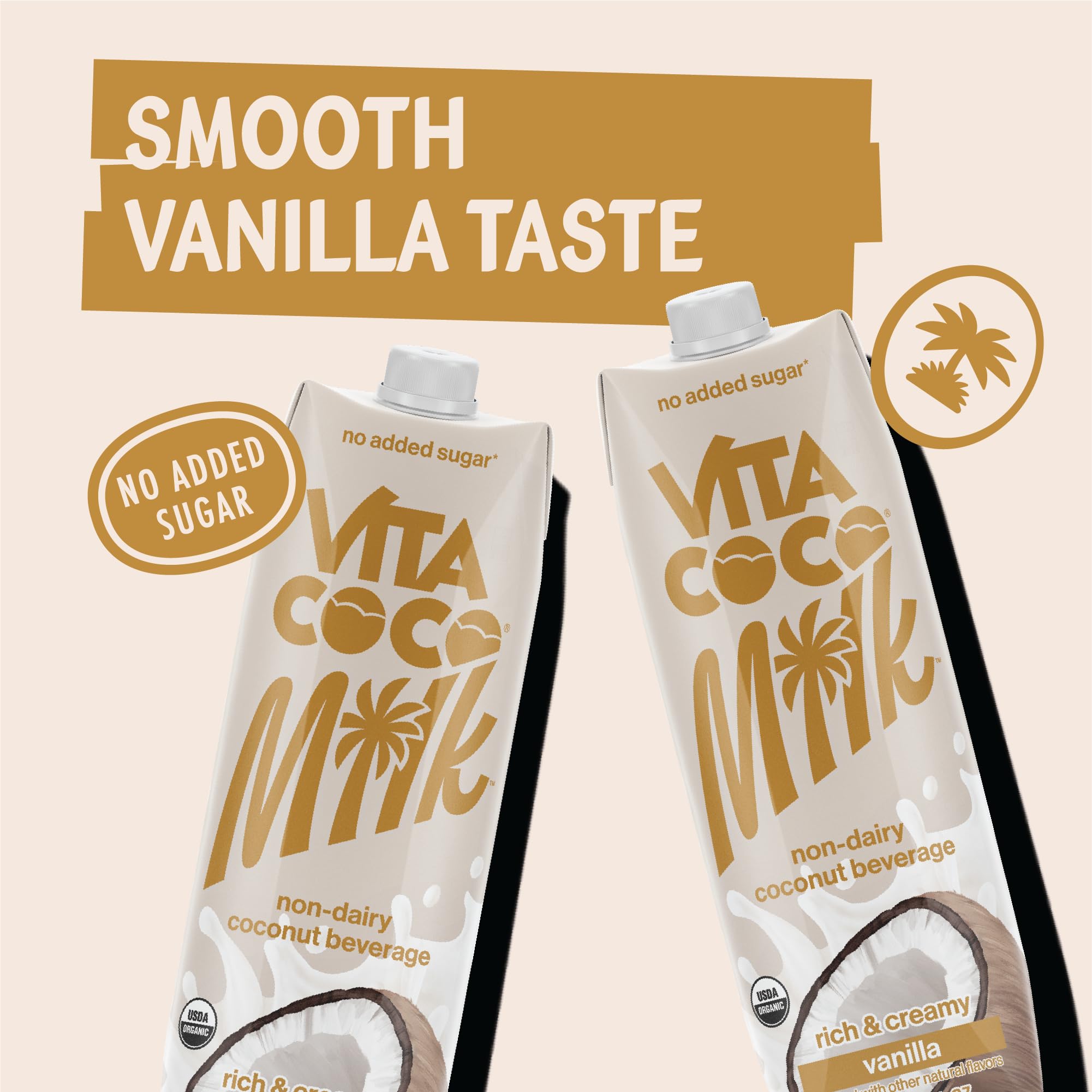 Vita Coco Vanilla Organic Coconut Milk, Plant Based, Dairy Free Milk Alternative - Gluten Free, Soy Free, Seed Oil Free, Unsweetened - Perfect Add to Cereal, Smoothies, Desserts - 33.8 Ounce (Pack of 6)