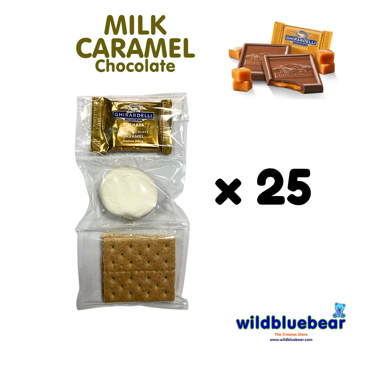 WBB | SMORES KIT STRIP | Individually packaged set : Graham Crackers, Marshmallow, Chocolate | Make delicious smores (25 sets) (Milk Caramel)