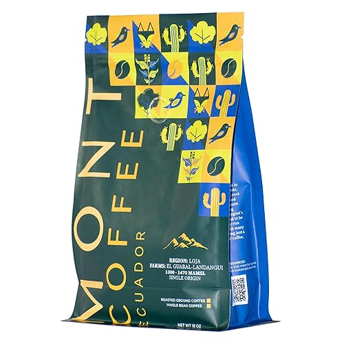 Mont Coffee Ecuador Single Origin Loja - 100% Arabica Typica Ground Coffee, Naturally Processed, Medium Roast Specialty, Small-Batch Fresh Roasted