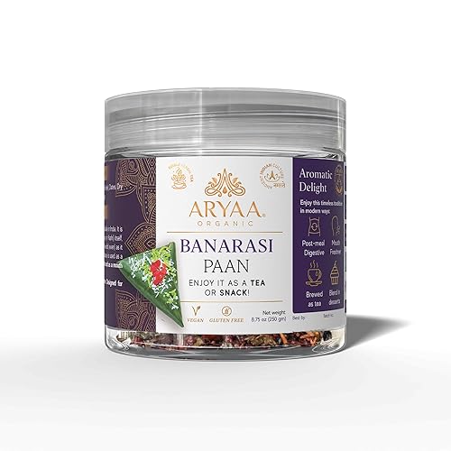 Aryaa Organic Banarasi Paan l 8.75oz (250gm) Herbal Tea & Digestive Snack | | Shredded l 100% Natural, Vegan, Gluten-Friendly | Non-GMO | Authentic