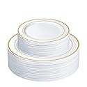 SETUP 60-Piece Gold Trim Plastic Dinnerware Set - 30 10.25" Dinner & 30 7.5" Salad Plates - Heavy-Duty Disposable for Weddings, Catering, Parties