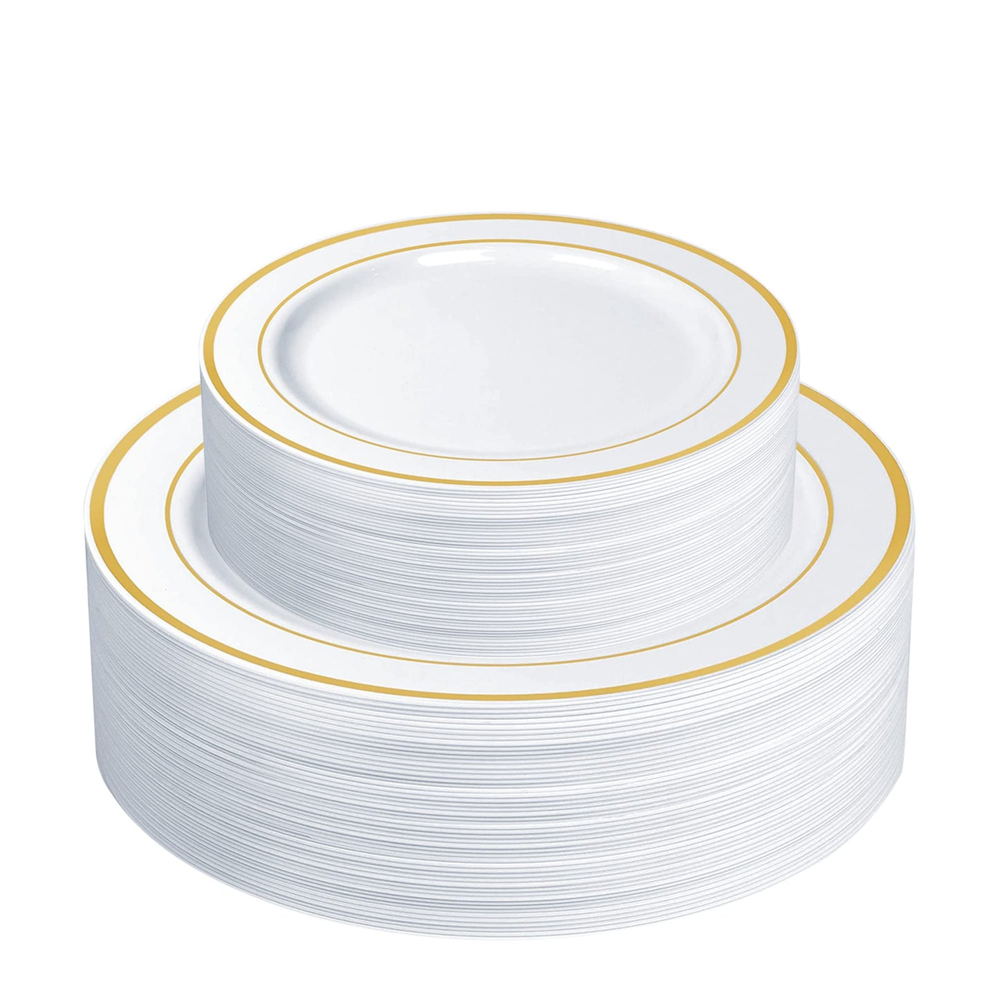 SETUP 60-Piece Gold Trim Plastic Dinnerware Set - 30 10.25" Dinner & 30 7.5" Salad Plates - Heavy-Duty Disposable for Weddings, Catering, Parties