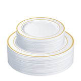SETUP 60-Piece Gold Trim Plastic Dinnerware Set - 30 10.25" Dinner & 30 7.5" Salad Plates - Heavy-Duty Disposable for Weddings, Catering, Parties