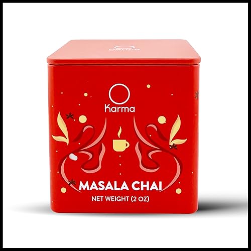 Karma Masala Chai - Herbal, Caffeine, Organic, Non-GMO Blend - Calming Herbs & Spices for Relaxation, Focus, Wellness, and Healthy Sipping - Re-Usable