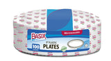 Basix 9 inch Plastic Plates Microwave Safe 100 Count, White