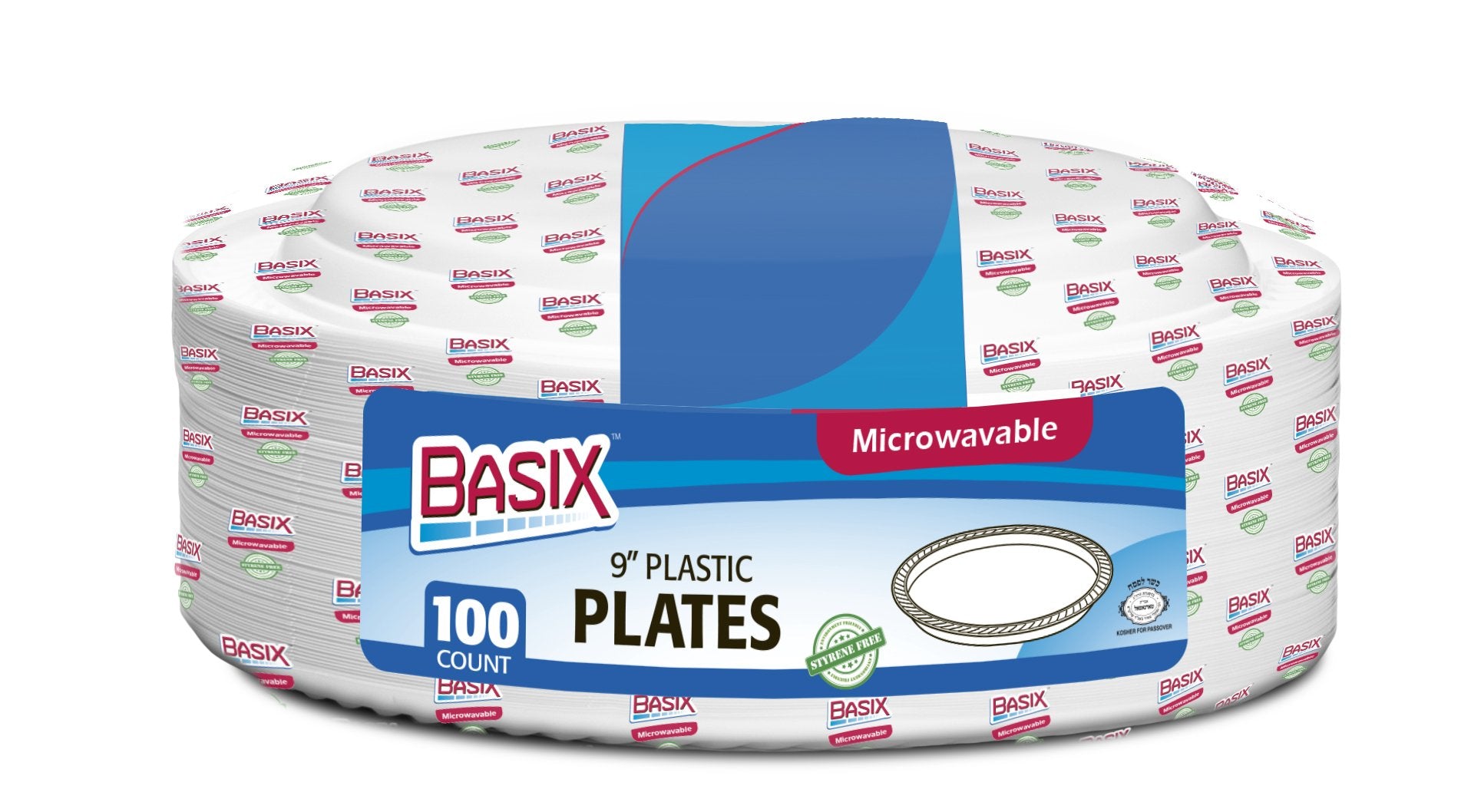 Basix 9 inch Plastic Plates Microwave Safe 100 Count, White