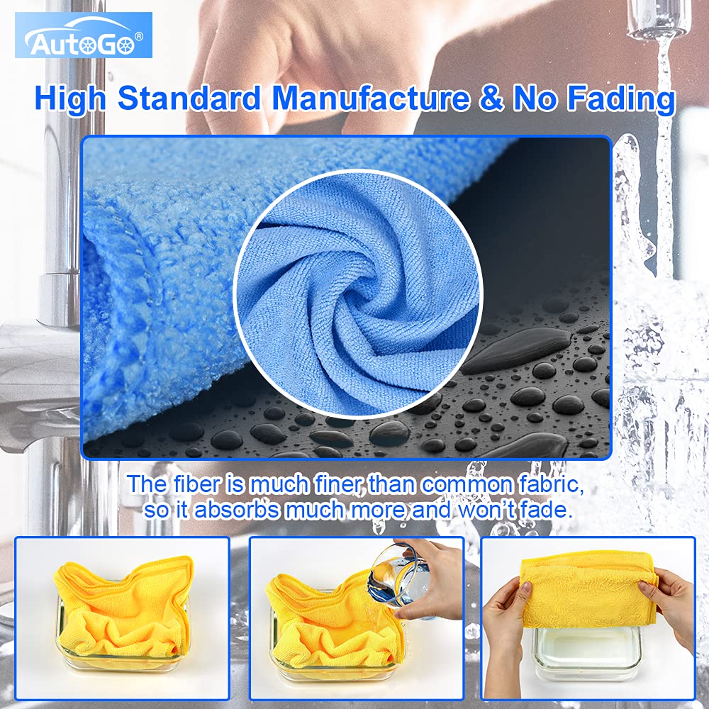 AutoGo Microfiber Cleaning Cloth 16x16 Inch 8 Pack, Multipurpose Cleaning Rags for House Housekeeping Dusting, Absorbent Lint Free Streak Free Hand