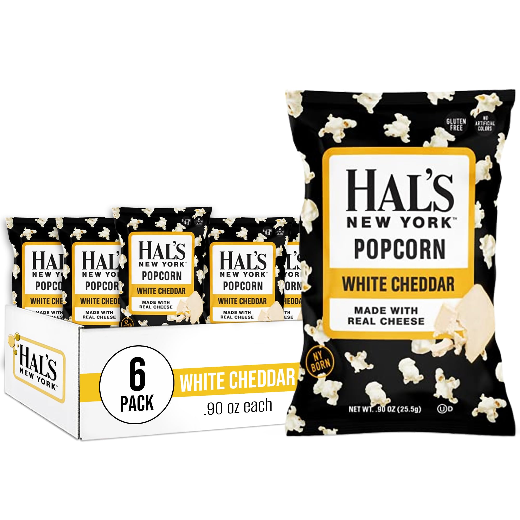 Hal's New York Popcorn, White Cheddar, 0.90 Oz (Pack of 6)