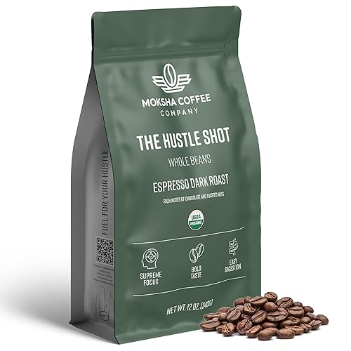 Moksha Organic Espresso Coffee Whole Beans, Premium Guatemala, Huehuetenango. Low Acid, Easy Digestion, Non-GMO. Coffee Beans Dark Roasted in Small