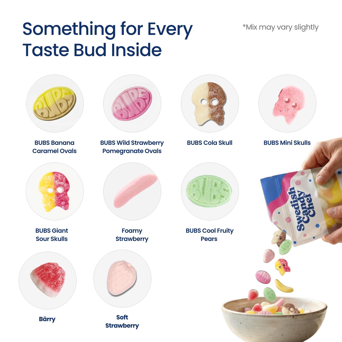 Bubs Swedish Candy Mix - Sweet & Sour Gummies - Big Skulls, Ovals & Assorted Bubs Godis - Imported from Sweden - Swedish Candy Chef - 1/2 Pound