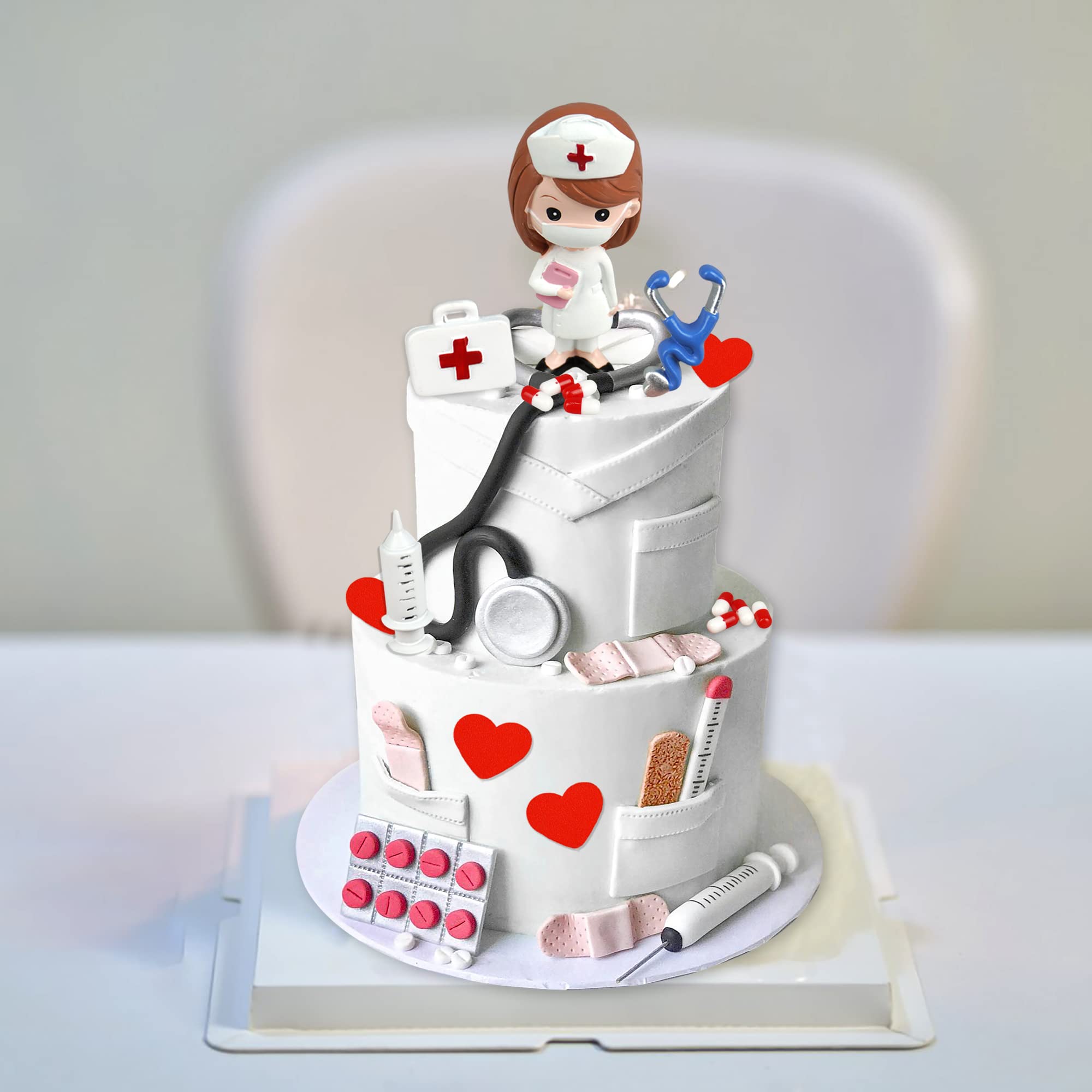 19PCS Nurse Cake Toppers Nursing Cupcake Toppers Medicine Stethoscope Medical Instruments Decorations for Medical Rn Doctor Nurse Themed Party