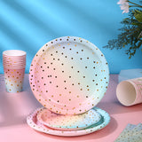 Boocikey 200 Pcs Pastel Party Decorations,Golden Dot Disposable Paper Plates Set,Pastel Plates and Napkins Party Supplies for Birthday Baby Shower