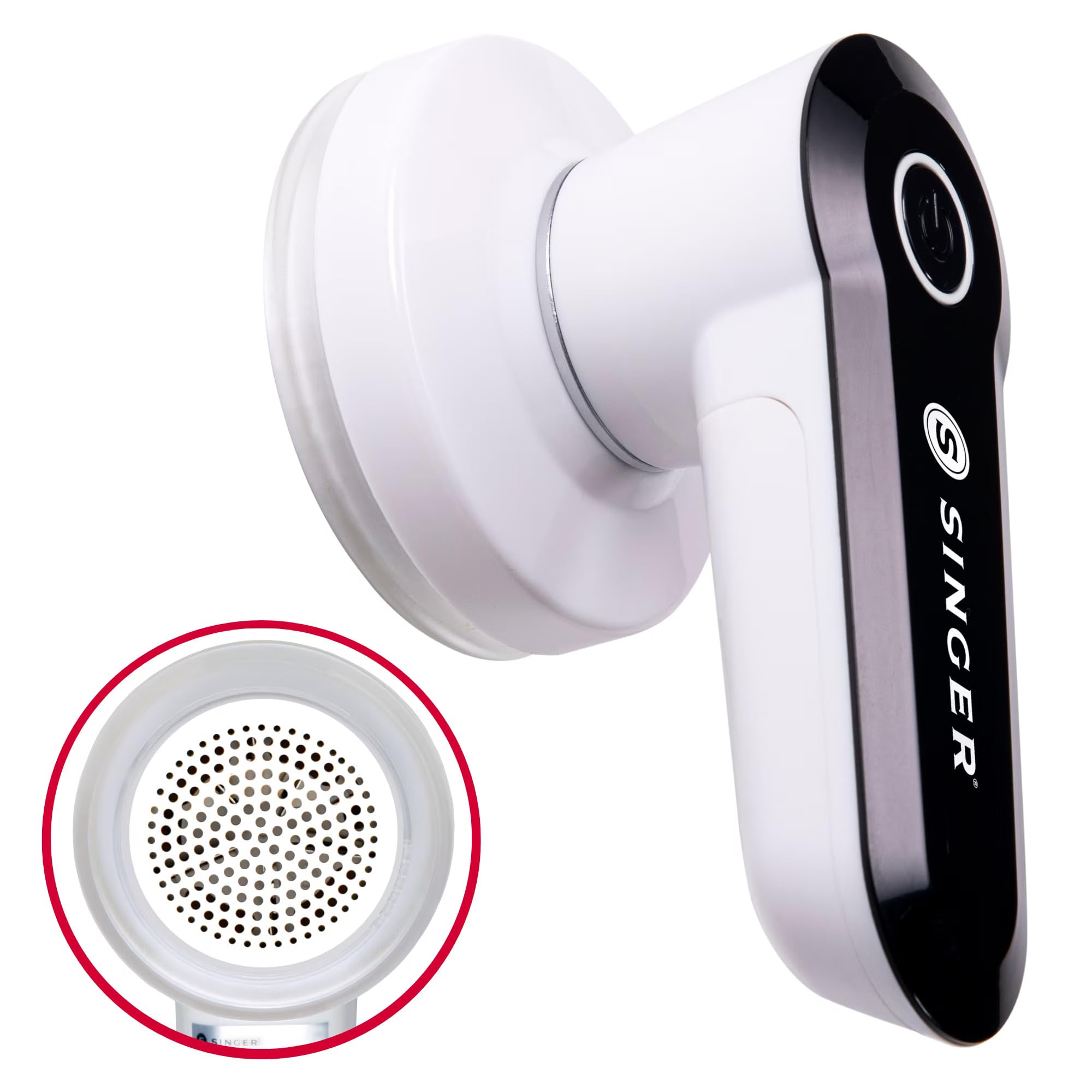 SINGER Compact Fabric Shaver and Lint Remover | Portable, Battery Operated Device with 3 Stainless Steel Blades & Detachable Lint Catcher