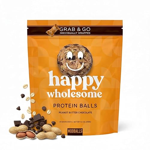Happy Wholesome Protein Balls 20 Count (Peanut Butter Chocolate) Protein Snack, 8 g High-Protein. Individually Wrapped Protein Ball. Healthy Snack