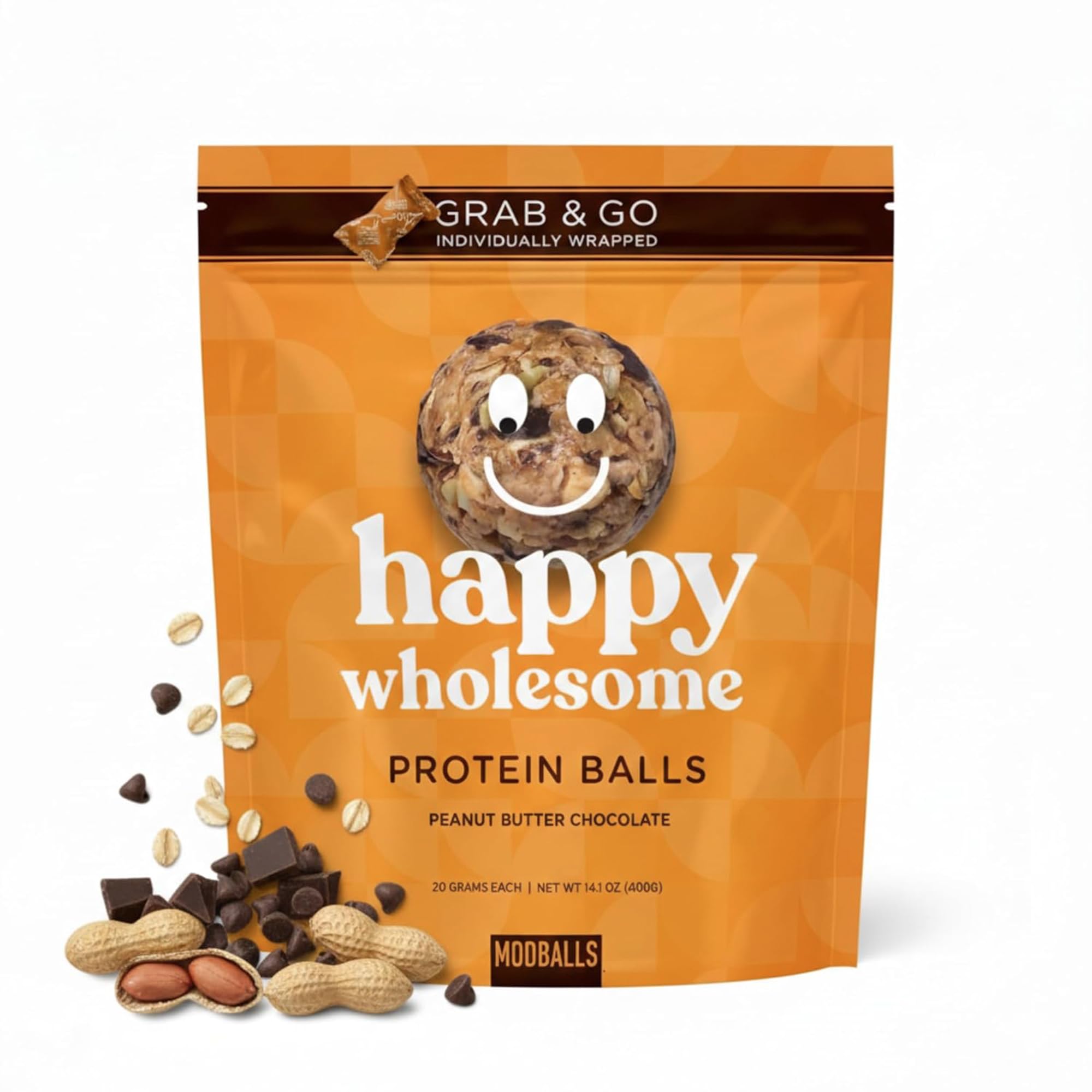 Happy Wholesome Protein Balls 20 Count (Peanut Butter Chocolate) Protein Snack, 8 g High-Protein. Individually Wrapped Protein Ball. Healthy Snack