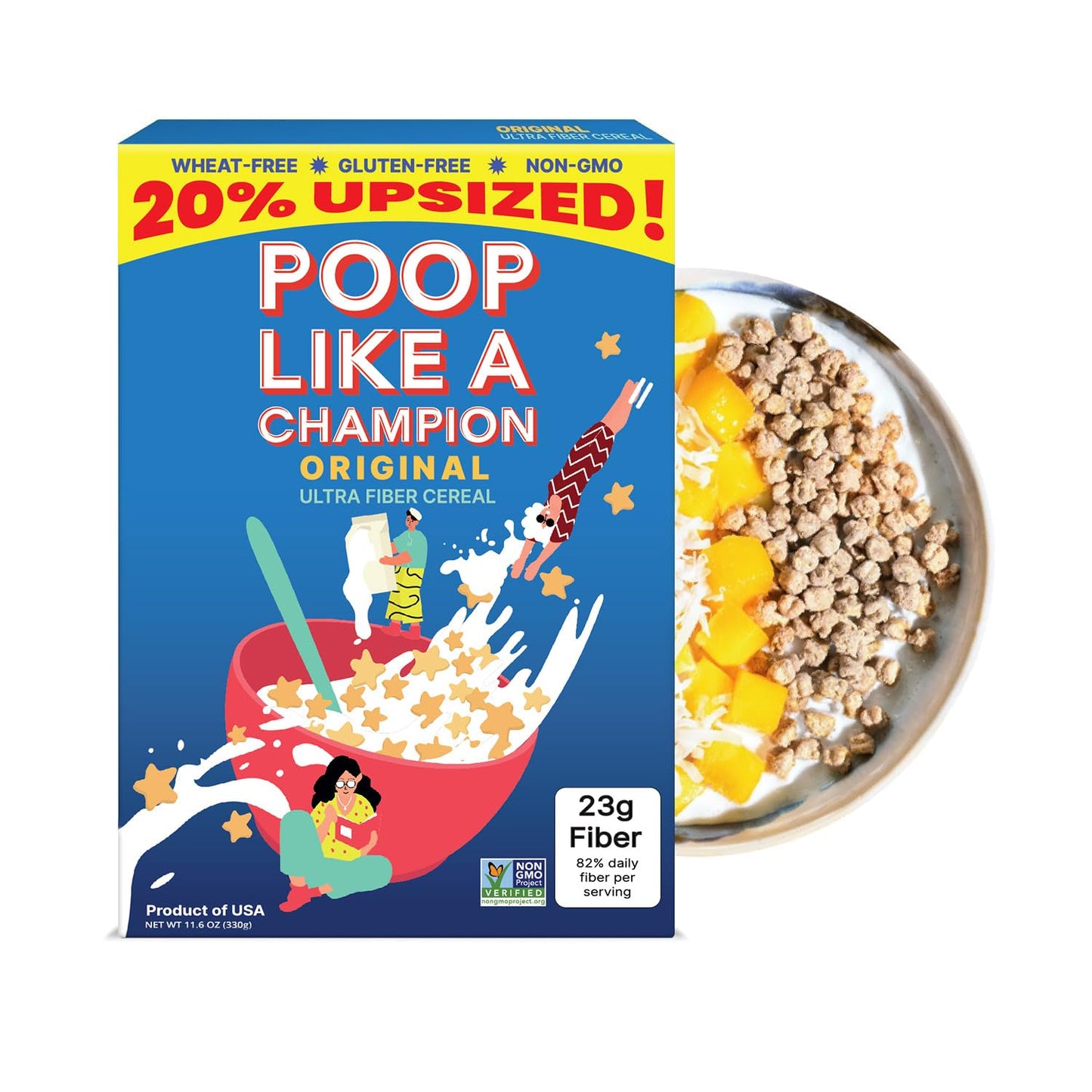Poop Like A Champion Ultra High Fiber Cereal - Non GMO - Fiber Supplement - Corn Bran | Breakfast Essentials with Soluble Fiber, Insoluble Fiber