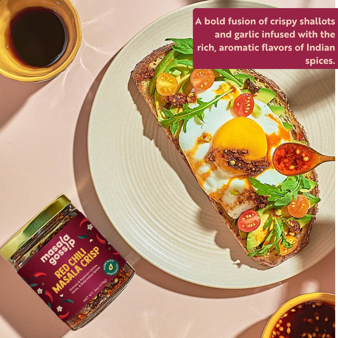 Masala Gossip Chili Crisp Bundle - Red & Green Crunchy Chili Oil with Garlic, Sichuan Flakes & Indian Spices - Savory Hot Sauce - Drizzle on Noodles