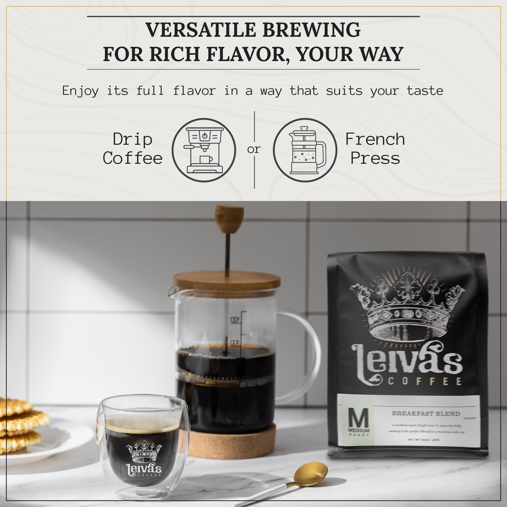 Leiva’s Breakfast Blend Medium Roast Coffee (8oz), Freshly Roasted, Small Batch Guatemalan Beans - Organic Single Origin Coffee Ground - Low Acidity
