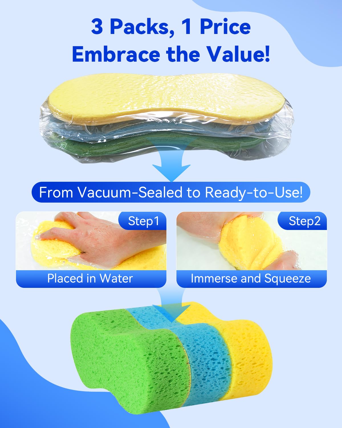 Temede Car Wash Sponge, Large All Purpose Sponges for Cleaning, 2.4in Thick Foam Scrubber Kit, Sponges for Dishes, Tile, Bike, Boat, Easy Grip Sponge